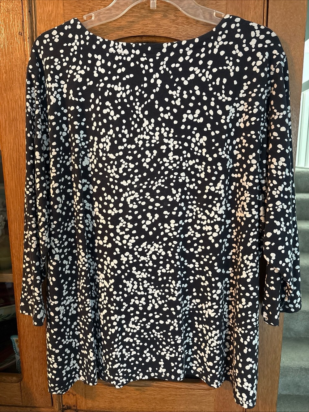 J. Jill Black and White Speckled V-Neck Long Sleeve Top - Picture 3 of 5